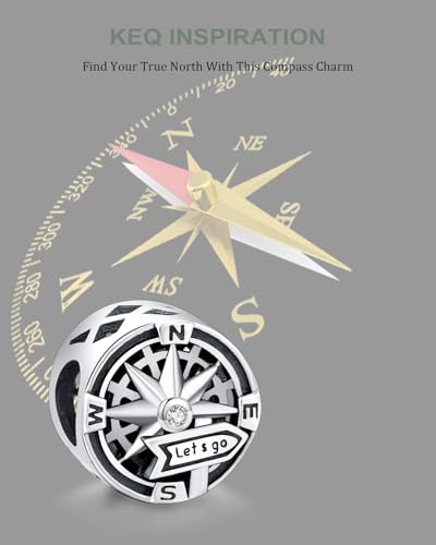 KEQ LET'S GO Travel Compass Charm Fit for Pandora Moment Bracelets 925 Sterling Silver Adventures Backpack Airplane Bead Charm Gift for Women 6