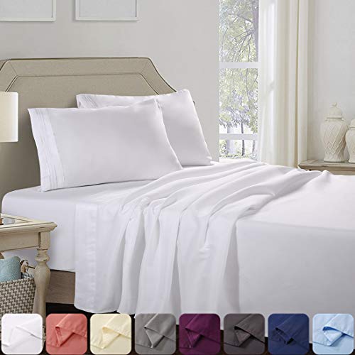 Abakan Bed Sheet Set King Size Super Soft 4 Piece Bedding Sheet Smooth Microfiber 1800 Thread Count Luxury Premium Cooling Sheets Breathable Fade Resistant Deep Pocket (King, White)
