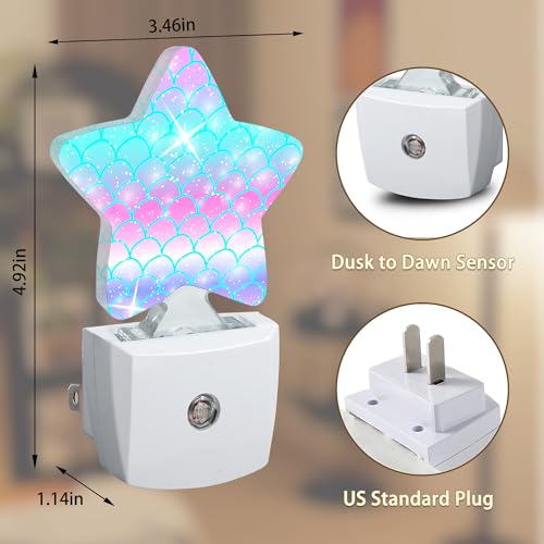 Image of Kawaii Fish Scale Night Light,Dusk to Dawn Smart Sensor Nightlight for Bedroom Bathroom Kitchen Hallway Stairs Hallway,Plug-in,Energy Efficient Decor Desk Lamp Gifts