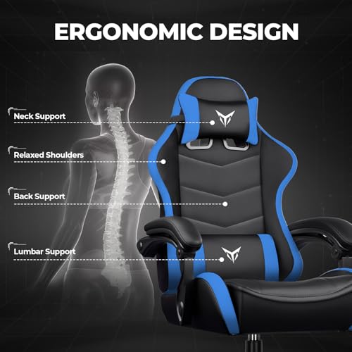 Image of GTPLAYER Gaming Chair High Back Computer Chairs for Adults, Ergonomic Height Adjustable Recliner Chair 300lbs with Linkage Armrest and Lumbar Support for Home Office, Blue