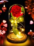 Sawowkuya Beauty and The Beast Rose in Glass Dome, Preserved Rose Gifts for Women Valentines Day Christmas Mothers Day Wedding Anniversary Birthday