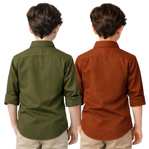 Image of YYQ Pack of 2 Boys Cotton Blend Shirts - Full Sleeve Casual, Soft & Comfortable Spread Collar Shirts