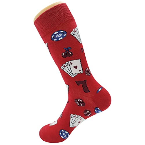 Casino Red Dress Socks Funny Novelty Crazy Fun Design Men Size 8-12 Cotton Casual Crew Colorful Funky Fancy Socks Gift for Men3