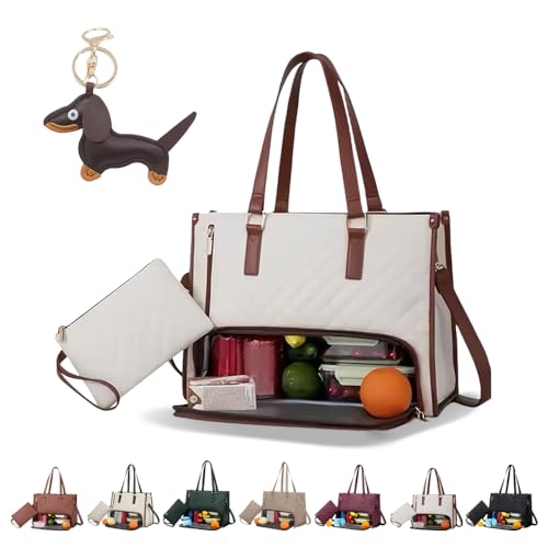 Tote and Luxe Co Bag, 3-in-1 Quilted Tote Bag for Women with Laptop Sleeve, Lunch Compartment, Organizer