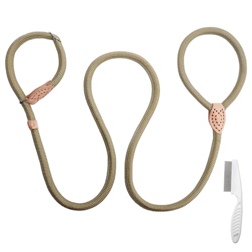 Guinzaglio retriever con fermo anti-strozzo + spazzola – Guinzaglio per cani 150?cm con collare integrato, regolabile per cani piccoli e medi – Passeggiate e toelettatura 2 in 1