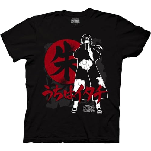 Ripple Junction Naruto Shippuden Men's Short Sleeve T-Shirt Itachi Uchiha Akatsuki Ring Kanji Symbol Anime XL Black