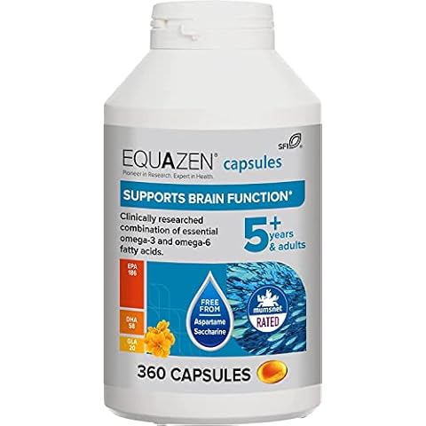 EQUAZEN Family Capsules, Omega 3 & Omega 6 Supplement, Fish Oil, Supports Brain Function, Clinically Researched Blend of DHA, EPA & GLA, Suitable for Children from 5+ to Adult, 360 Capsules Cover