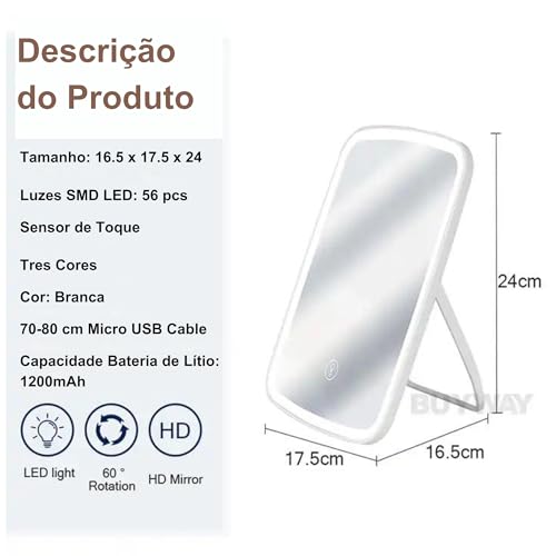Espelho Maquiagem, Espelho Maquiagem com LED, Espelho Maquiagem com Luz, Espelho Maquiagem Portátil,