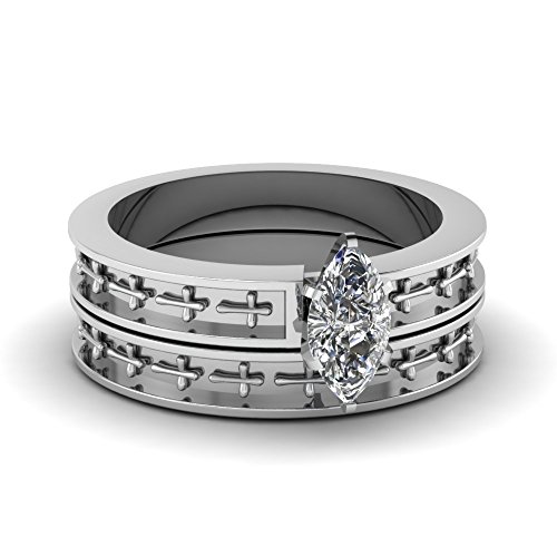 Ensemble de Mariage Pierre Marquise Argent Gravé Bague Chic pour Célébrer Votre Union