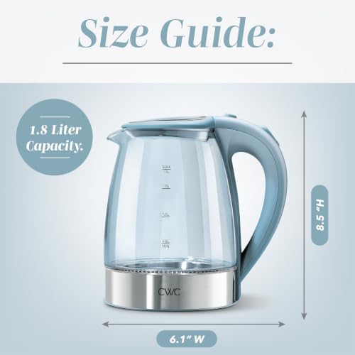 Image of COOK WITH COLOR Electric Stained Glass Tea Kettle, 1.8L Cordless Hot Water Boiler, 1200W Rapid Boil, Auto Shutoff & Boil Dry Protection, BPA-Free, Sleek Countertop Design, Blue Slate