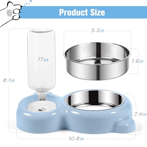 Ensemble de gamelles pour nourriture et eau anti-renversement pour petits chats bleu