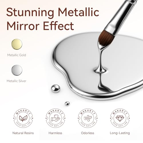 Makartt Chrome Gel Nail Polish Set: Metallic Gel Nail Polish, Silver and Gold 3D Metal Painting Gel for Nail Art Soak off UV/LED Glossy Mirror Effect Nail Glue Gel for Home Salon DIY Manicure(2pcs)