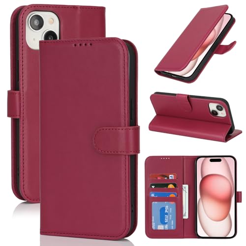 Image of for iPhone 15 Case Wallet with Card Holder,for iPhone 15 Wallet Case for Women Men,PU Leather Shockproof Magnetic Buckle Stand Flip Phone Case-Red