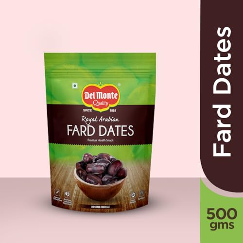 Image of Del Monte Royal Arabian Fard Dates, 450 Grams | Healthy Snack | Rich in Potassium | High in Fiber | No Added Sugar | Dry Fruit (Pack of 3)