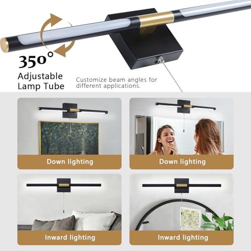 Image of SOTTAE Black and Gold LED Bathroom Vanity Light Bar, 24 inch LED Vanity Light Fixtures Over Mirror, Morden Bathroom Sconces Lighting 4000K,Sconces Wall Lighting with Adjustable Lamp Tube