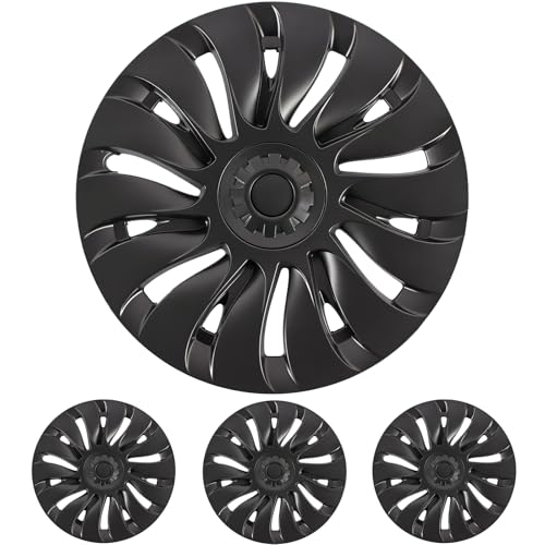 Tesla Model Y Wheel Covers 19 Inch Matte Black ABS 19 Rim Hubcaps Compatible with Tesla Model Y 2021 2022 2023 2024 Gemini Wheel
