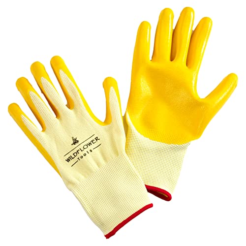 Wildflower Tools Yellow Gardening And Work Gloves For Men And Women (Medium) | Nitrile Coating Protection #TOP4