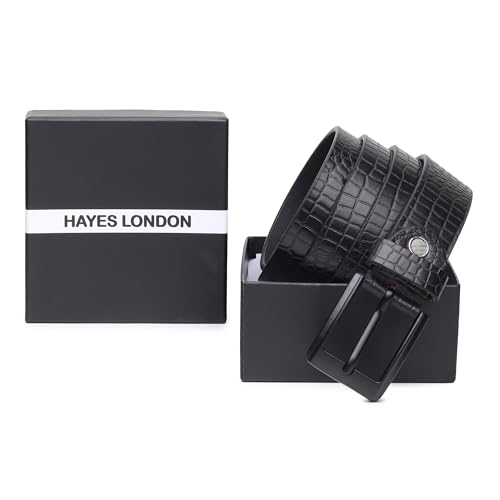 Image of HAYES LONDON Belts for Men Leather Original, Formal & Casual Leather Belt with Solid Metal Curved Buckle
