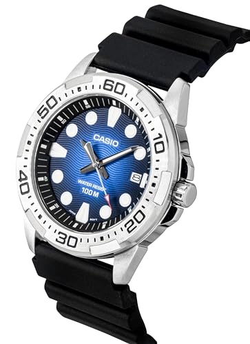 Image of Casio MTD-140-2AV Men's Standard Analogue Watch, Blue Dial, Stainless Steel, WR 100M, Resin Strap, Date