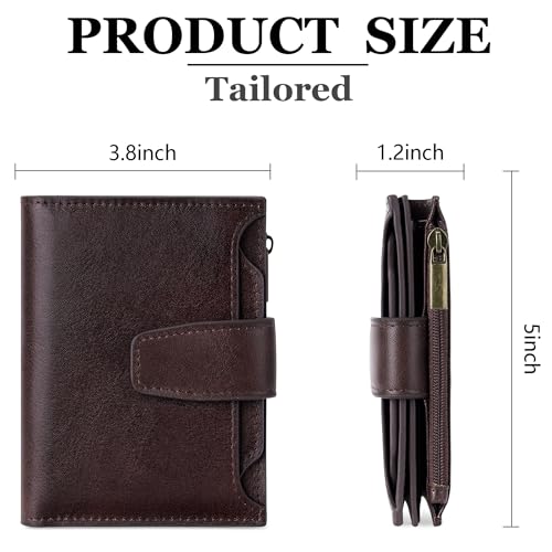 Image of Airkit Small Wallet Women RFID Blocking Genuine Leather Bifold Compact Card Holder Wallet for Women with Zipper Coin Pocket 4 ID Window