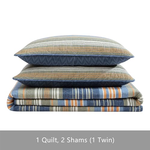 Image of Eddie Bauer - Twin Quilt Set, Reversible Cotton Bedding with Matching Sham, Home Decor for All Seasons (Yakima Green, Twin)