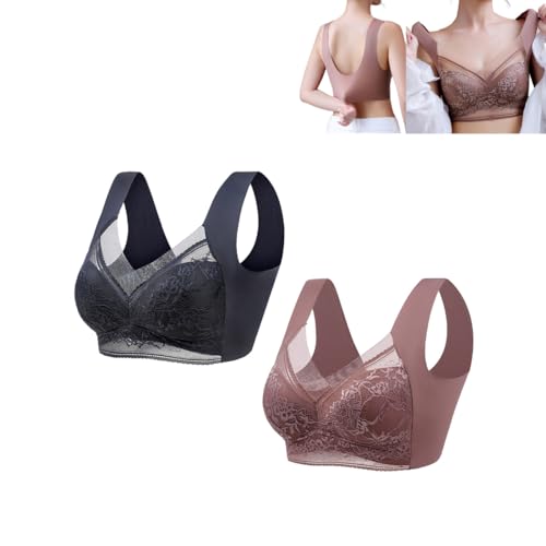 IhLuX Reggiseno Anti-rilassamento, Reggiseno per la correzione della Postura, Reggiseno Confortevole Senza Bottoni in Pizzo, Reggiseni in Pizzo Senza Ferretto per Donna (6L,B+F)