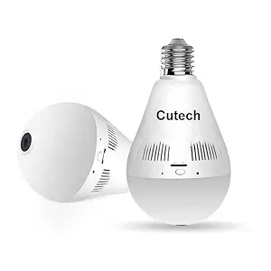 Cutech 1080P HD WiFi Bulb Light Wireless IP WiFi Camera,Fish Eye 360 Degree Panoramic Mini Lamp IR CCTV Home Security Camera(1 Year Warranty)