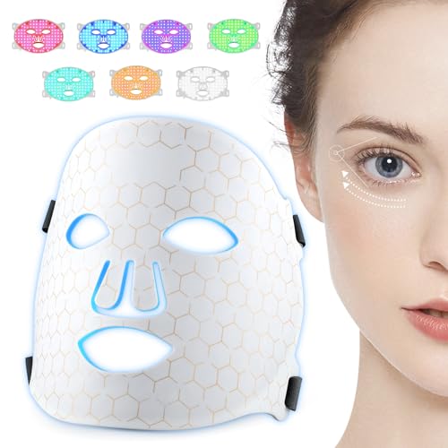 Máscara facial LED para terapia de luz, máscara de luz roja de 7 colores, máscara recargable LED para cara y piel, dispositivo de cuidado para todo tipo de pieles, antiedad, reafirmante