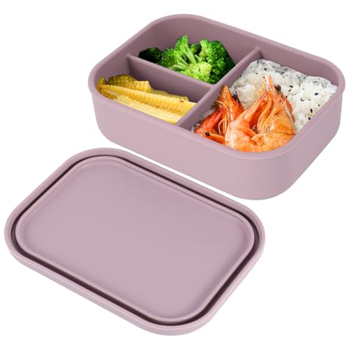 YUNYODA Fiambrera con compartimentos, fiambrera de silicona de 800 ml, sin BPA, para niños, a prueba de fugas, resistente a roturas, fiambreras para adultos, apta para lavavajillas y microondas (azul)