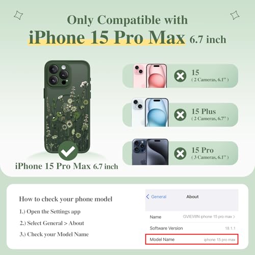 GVIEWIN for iPhone 15 Pro Max Case Compatible with MagSafe, [Military Grade Protection] [Screen Protector] Full Camera Protection Floral Translucent Women Magnetic Phone Case, Floratopia/Forest Green by GVIEWIN - Used condition - US$7.73