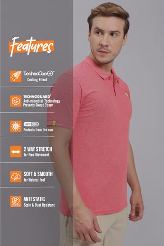 Image of TECHNOSPORT Men's Polyester Slim Fit Self-Design Short Sleeve Polo Matpiq T-Shirt with Anti Microbial, Techno Dry for Regular and Casual Use