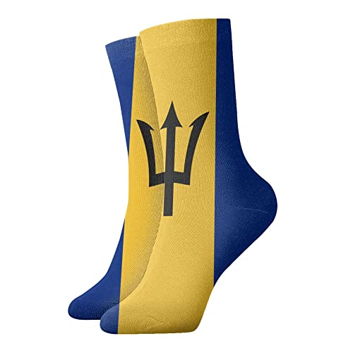 KWQDOZF Drapeau de la Barbade Drapeau de la Barbade Chaussettes décontractées unisexes Chaussettes de sport fantaisie à motifs