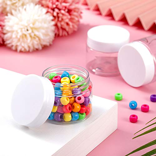 Image of Patelai 4 Pcs Plastic Jars Wide Mouth with Lids,2 Ounce,White | Travel Size for Creams Oils, Clear Round Storage Cosmetics Containers, Leak Proof Screw on Lids for Makeup Beauty DIY