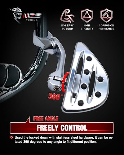 Image of MZS Motorcycle Highway Pegs, 1.25 inch Long Angled Adjustable Touring Wide Foot Peg Mount Chrome Compatible with Softail Sportster Electra Road Glide Road King Street Glide for 1 1 /4 Engine Guards Bar