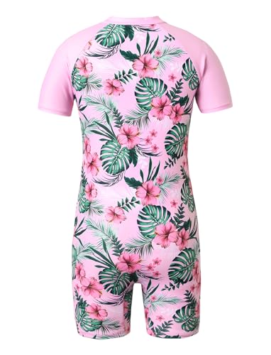 Image of PATPAT Girls Swimsuit Short Sleeve Rashguard One Piece Swimwear Zipper Bathing Suit (Age 2-14)