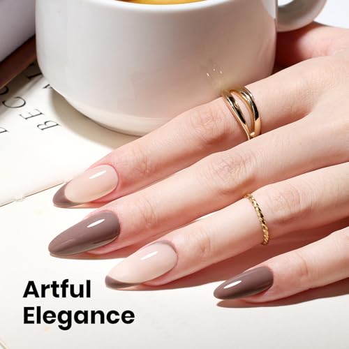 Image of Beetles Brown Gel Nail Polish - 15ML Full Size Hema-Free Grey Color Nail Polish Long-Lasting High Gloss Soak Off Latte Routine Uv Gel Polish Bottle Salon 0.51 Fl Oz Fall Nails Art