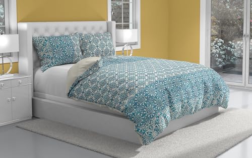 le vie del cotone, Azulejos Pure Cotton Double Duvet Cover Set, Blue Green, Queen-size bed - Image 2