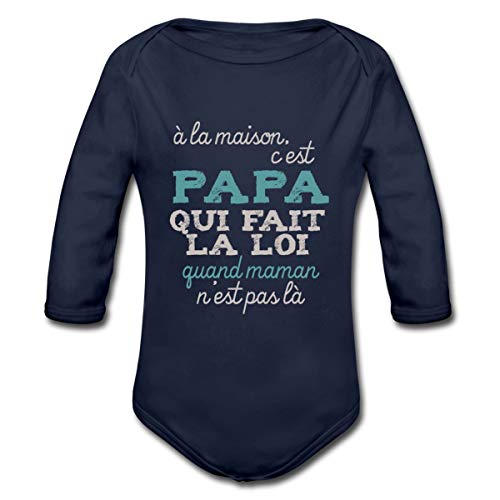 Papa Fait La Loi À La Maison Body Bébé Bio Manches Longues, 68 (3-6 Mois), Marine foncé