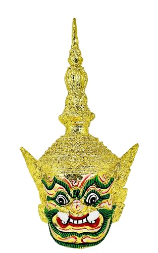 Figura Decorativa Máscara Ravana Thai Dorada 7x4x3 pulg miniatura 1