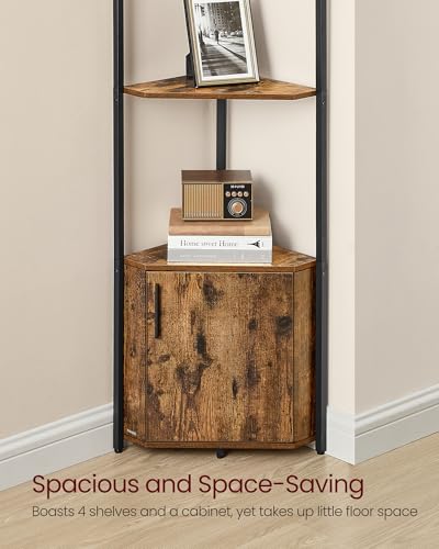 Image of VASAGLE Corner Shelf with Storage, 5-Tier Corner Storage Cabinet | Corner shelf storage cabinet, Rustic Brown and Ink Black, for Living Room, Bedroom, Kitchen, Bathroom, ULBC580K01