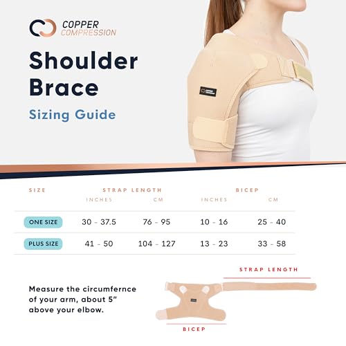 Copper Compression Recovery Shoulder Brace - Immobilizer for Torn Rotator Cuff, AC Joint Pain Relief, Dislocation, Arm Stability, Injuries, Tears - Adjustable Fits Men, Women - Tan - L/XL