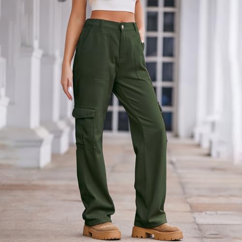 Cargo Jeans for Women Wide Leg Long Straight Denim Pants Button High Waisted Multiple Pocket Teen Girls Y2K Jeans4