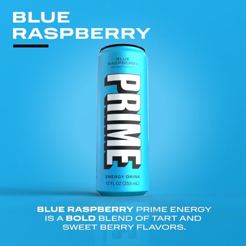 PRIME Energy BLUE RASPBERRY | Zero Sugar Energy Drink | Preworkout Energy | 200mg Caffeine with 355mg of Electrolytes and Coconut Water for Hydration| Vegan | Gluten Free |12 Fluid Ounce | 12 Pack