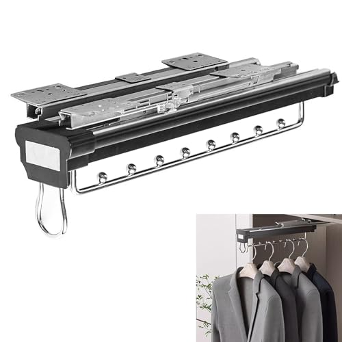 Perchero ajustable de acero resistente con sistema de amortiguación, barra extensible para armario, capacidad de carga de 25 kg
