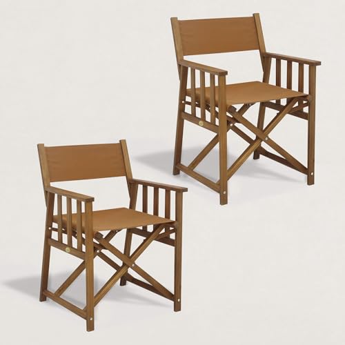 JJ. Fauteuil réalisateur en Bois Joy - Lot de 2 Fauteuils livrés montés par Lot de 2 Légers et Pratiques Tissu Spun Polyester 320g Doux et déperlant Brun...