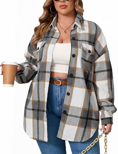 ZOMVA 2025 Women's 1X-5X Plus Size Flannel Plaid...