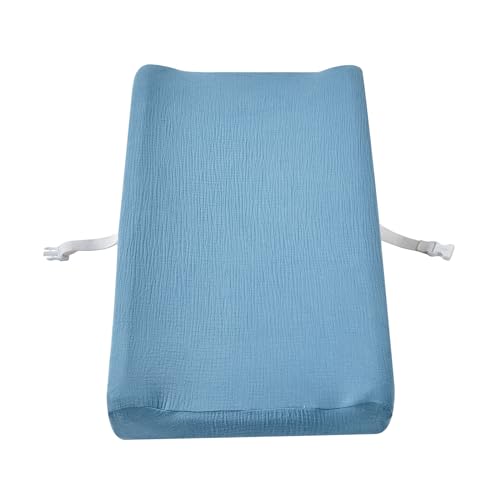 Image of Baby Muslin Changing Pad Covers, Neutral Fitted Muslin Diaper Changing Table Pad Sheet Covers for Newborns Infants Baby Boys Girls (Blue)