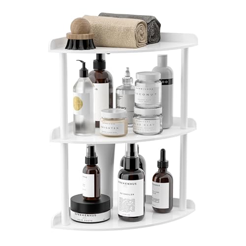 Sezanrpt 3-stufig Acryl Eckregal Organizer Lagerung 24x24x40cm, Weiß Countertop Eckregal für Badezimmer, Küche, Schlafzimmer, Büro, Arbeitszimmer