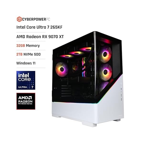 CyberPowerPC Luxe Gaming PC - Intel Core Ultra 7 265KF, AMD Radeon RX 9070 XT 16GB, 32GB RAM, 2TB NVMe SSD, 750W 80+ PSU, Wi-Fi, Liquid Cooling, Windows 11, Amethyst Curve RGB - Image 3