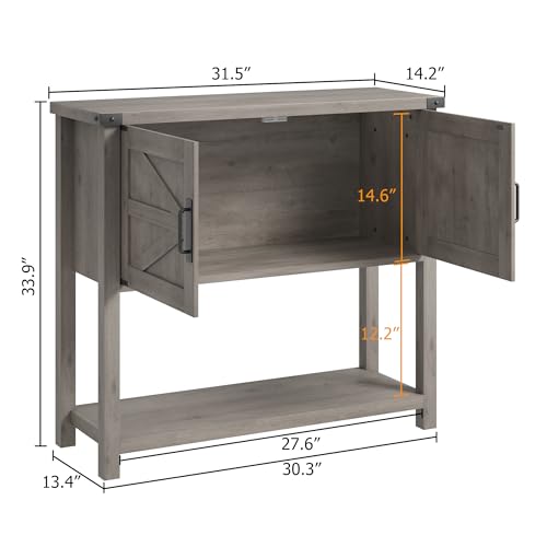 Garvee Farmhouse Console Table With Storage, Wooden Sofa Table With Double Doors And Open Shelf, Rustic Entryway Table For Hallway, Living Room, Or Dining Room (Gray) - 2